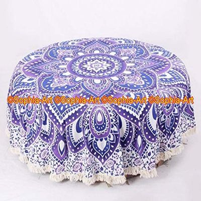 Beach Blue Throw Sheet Mandala Cloth Roundie Round Round Boho Picnic Yoga Yoga Gypsy Beach Garden Indian Towel Mat Cotton Hippy Tapestry Table Round With Beautiful Tassels (Pattern018, 72 Inches)