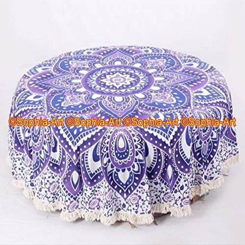 Beach Blue Throw Sheet Mandala Cloth Roundie Round Round Boho Picnic Yoga Yoga Gypsy Beach Garden Indian Towel Mat Cotton Hippy Tapestry Table Round With Beautiful Tassels (Pattern018, 72 Inches)