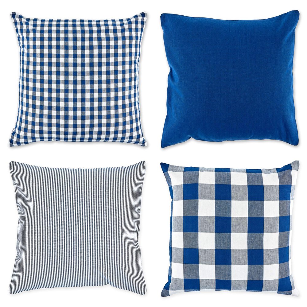 DII Decorative Square Throw Pillow Cover Collection Cotton, Machine Washable, Hidden Zipper, 18x18, Navy Assorted, 4 Piece