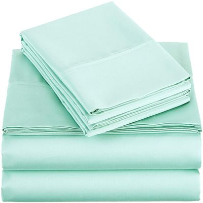 Amuze Bedding 400 Thread Count Cotton Sheet Set (Includes 1 Flat Sheet, with Elastic, 2 Pillow Covers)- Cal King -(Seafoam Green)