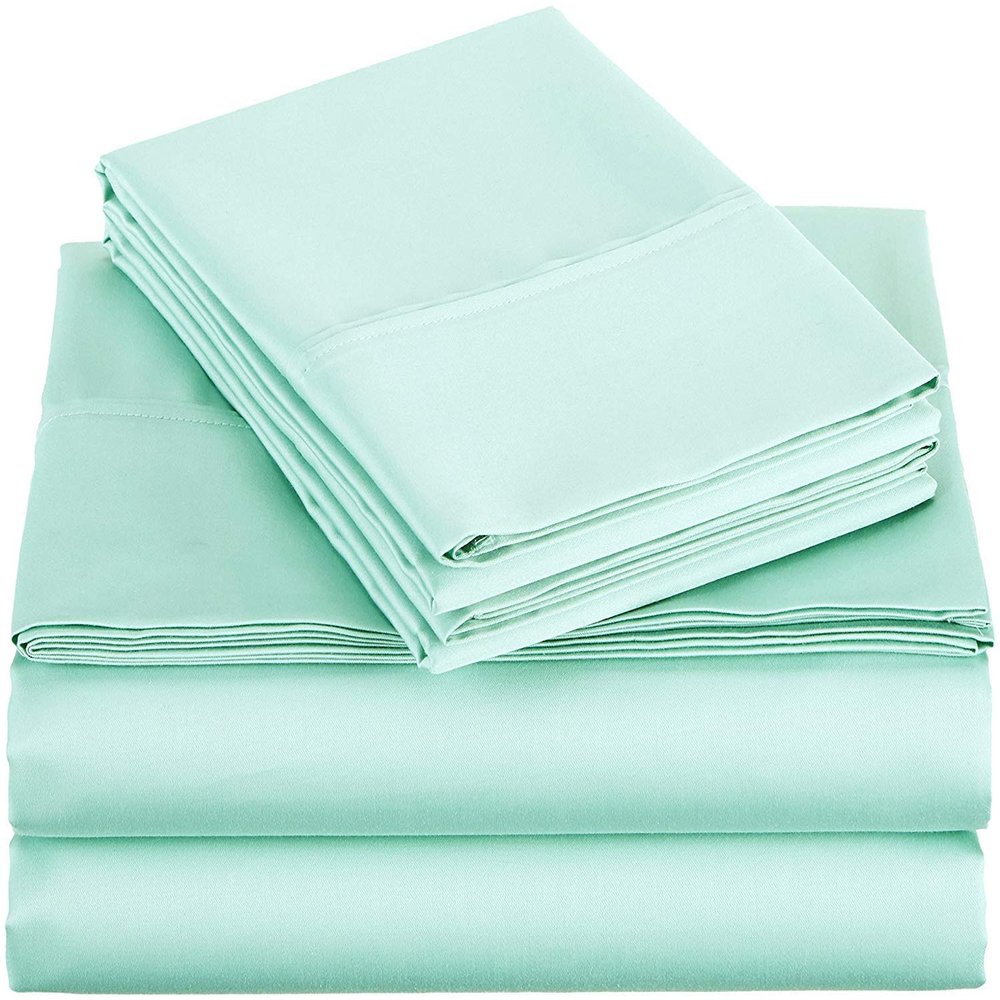 Amuze Bedding 400 Thread Count Cotton Sheet Set (Includes 1 Flat Sheet, with Elastic, 2 Pillow Covers)- Cal King -(Seafoam Green)