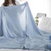 59"x79" Decorative Blue Pom Pom Throw Blanket Knitted Cotton Cable Blanket Couch Bed Sofa Decor Throw Blanket Idea view 3