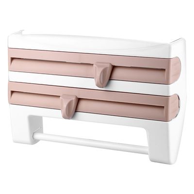 3 in 1 Wall-Mount Storage Rack for Kitchen/Bathroom. Spice Organizer Rack with Paper Towel Holder/Tinfoil/Preservative Film Dispenser(khaki)