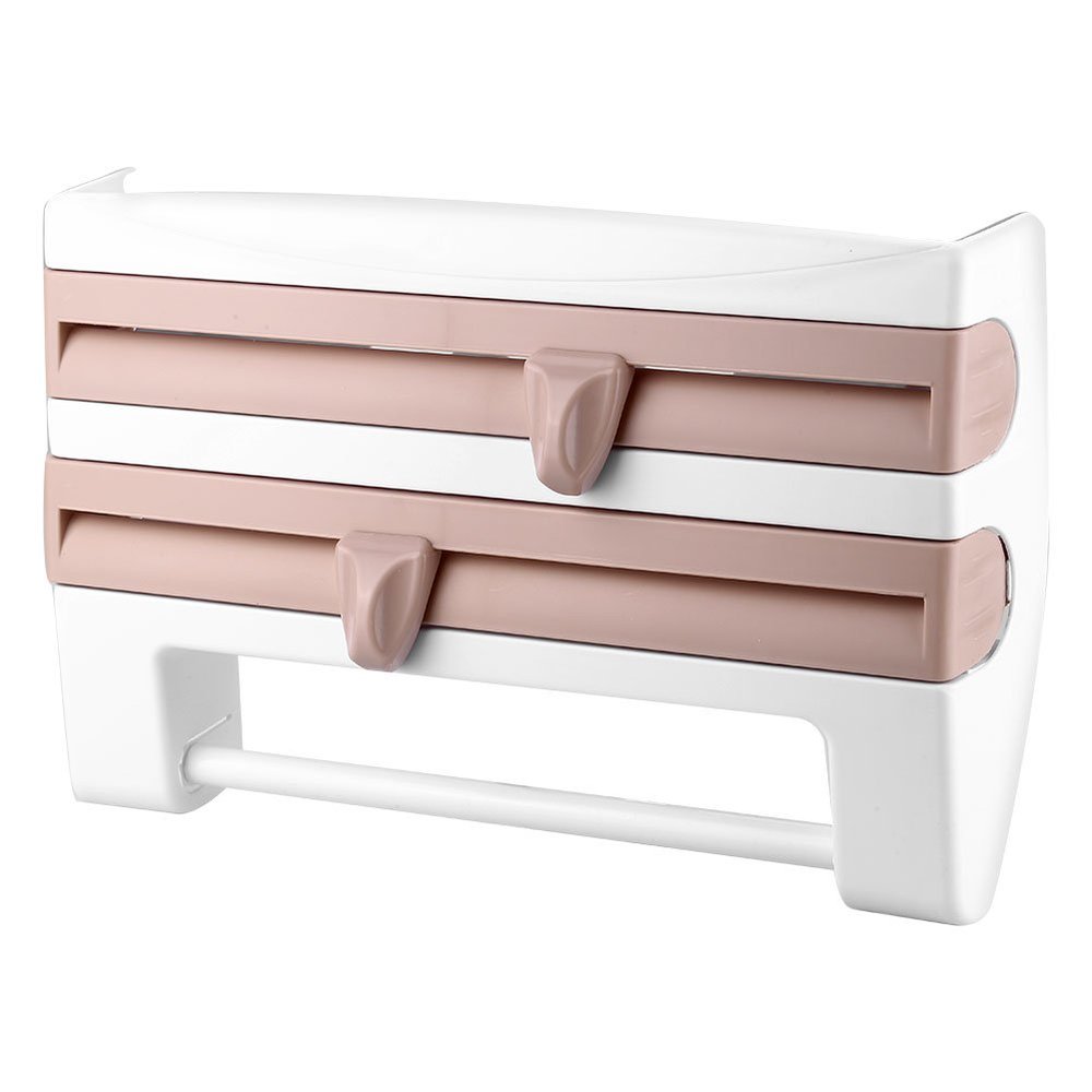 3 in 1 Wall-Mount Storage Rack for Kitchen/Bathroom. Spice Organizer Rack with Paper Towel Holder/Tinfoil/Preservative Film Dispenser(khaki)