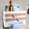 3 in 1 Wall-Mount Storage Rack for Kitchen/Bathroom. Spice Organizer Rack with Paper Towel Holder/Tinfoil/Preservative Film Dispenser(khaki) view 4