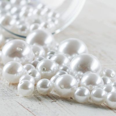 Factory Direct Craft Assorted Size White Faux Pearl Beads for Elegant Vase Fillers or Table Scatter - Unique Decorative Beads for Weddings, Centerpieces and More