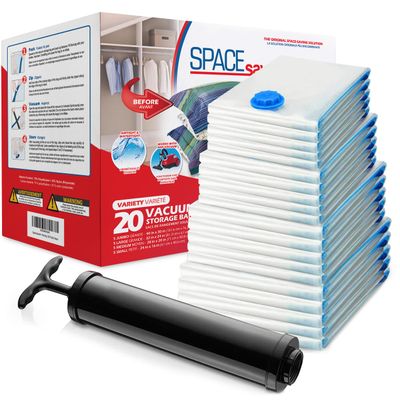20-Pack Variety Vacuum Storage Bags for Comforters, Blankets & Clothes  Vacuum Sealed Compression Bags with Hand Pump  Space Saver Storage Bags for Bedding,Travel & Organization (5S, 5M, 5L & 5XL)