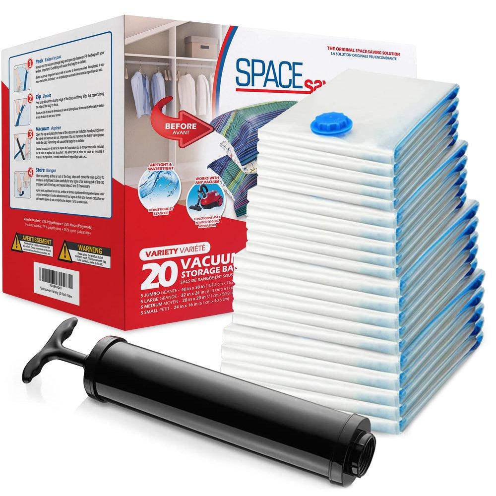 20-Pack Variety Vacuum Storage Bags for Comforters, Blankets & Clothes  Vacuum Sealed Compression Bags with Hand Pump  Space Saver Storage Bags for Bedding,Travel & Organization (5S, 5M, 5L & 5XL)