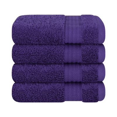 Cotton Paradise 100% Cotton Turkish Washcloth Set for Bathroom, 4 Piece Soft Absorbent Small Hand Face Towels Wash Rags, Purple