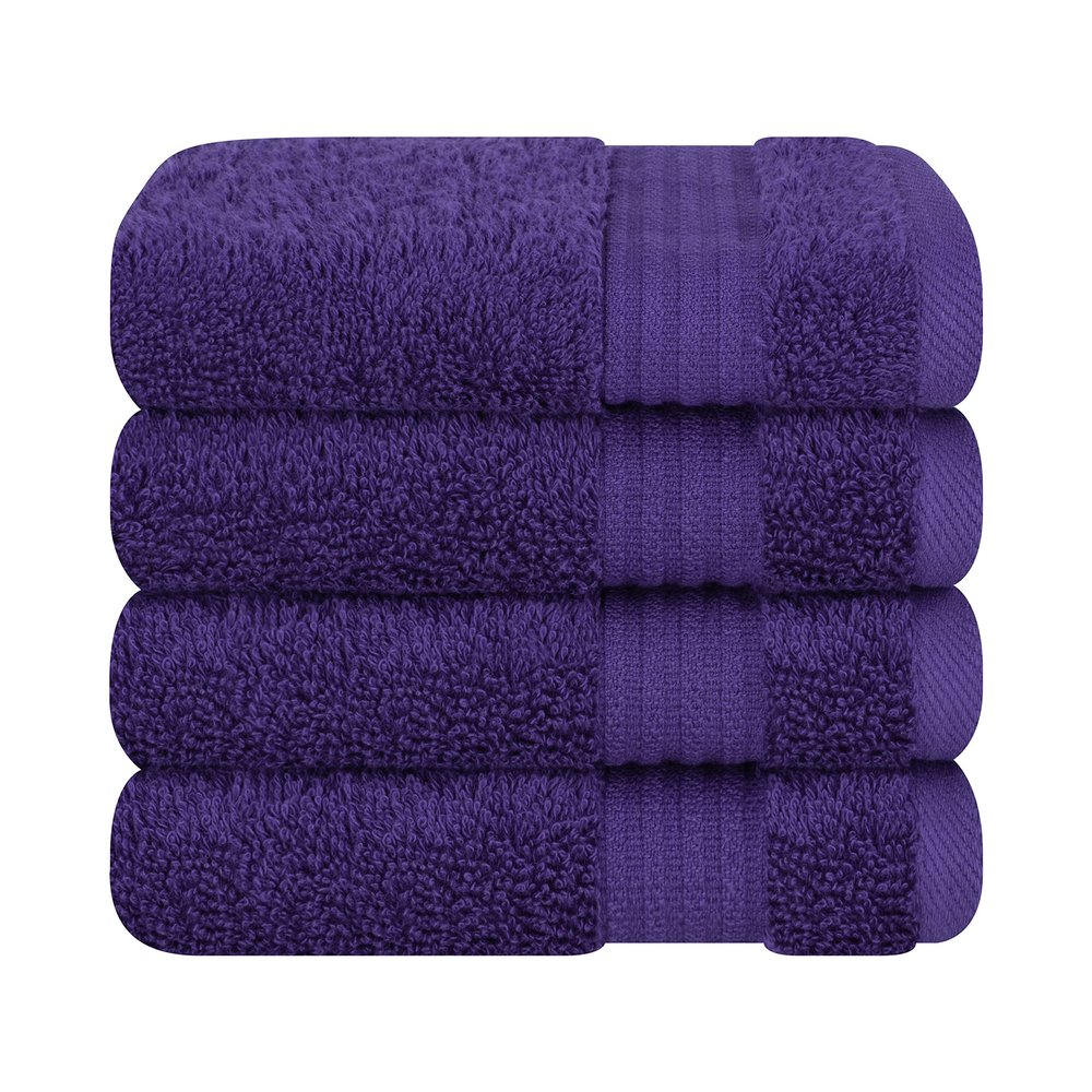 Cotton Paradise 100% Cotton Turkish Washcloth Set for Bathroom, 4 Piece Soft Absorbent Small Hand Face Towels Wash Rags, Purple