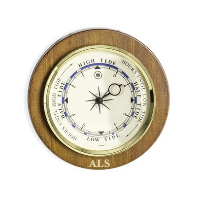 Bey-Berk Personalized Cherry Wood Tide Clock, 9" Quartz Coastal Tide Indicator with Brass Bezel