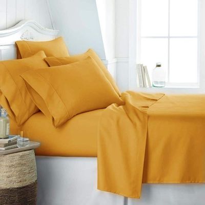 JESIRA Egyptian Cotton Sateen Weave Finish 6pc Sheet Set 10-12 inch deep Mattress 620 Thread Count Gold Solid,Emperor - 84" x 84"