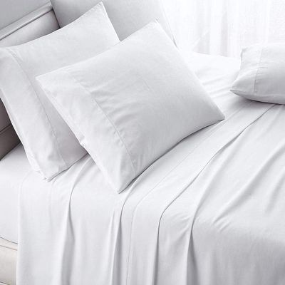 JESIRA Egyptian Cotton Sateen Weave Finish 6pc Sheet Set 10-12 inch deep Mattress 620 Thread Count White Solid,Emperor - 84" x 84"