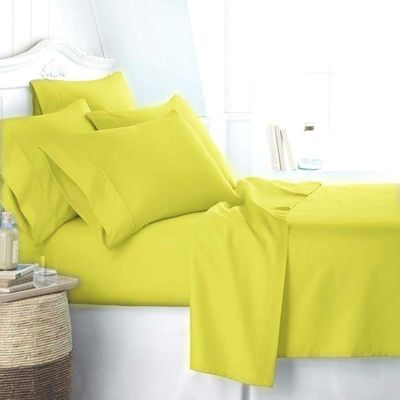 JESIRA Egyptian Cotton Sateen Weave Finish 6pc Sheet Set 10-12 inch deep Mattress 620 Thread Count Yellow Solid,Emperor - 84" x 84"