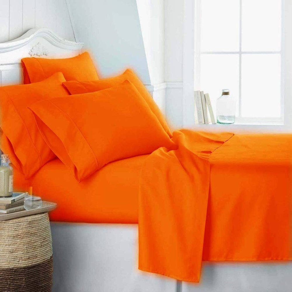 JESIRA Egyptian Cotton Sateen Weave Finish 6pc Sheet Set 10-12 inch deep Mattress 620 Thread Count Orange Solid,Emperor - 84" x 84"