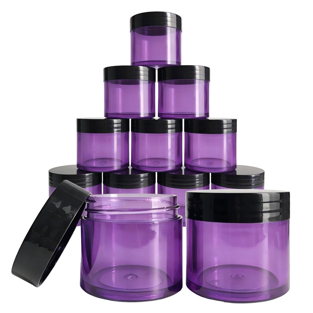 Beauticom 30G/30ML(1 Oz) Round Clear Jars with Flat Top Lids for Make Up Powders, Pigments, Lotions, Creams, Lip Balm, Lip Gloss, Samples - BPA Free (12 Jars, Purple (Black Lid))