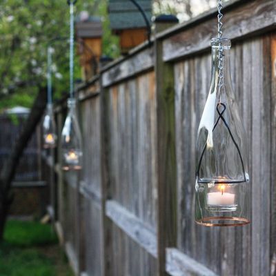 Blue Ridge Mountain Gifts Hanging Wine Bottle Indoor/Outdoor Lantern Lights - Decorative Lights Votive Candle Holder, Great for Rustic Wedding Decorations, Patio Decor, or Garden Decor, Clear (4pcs)