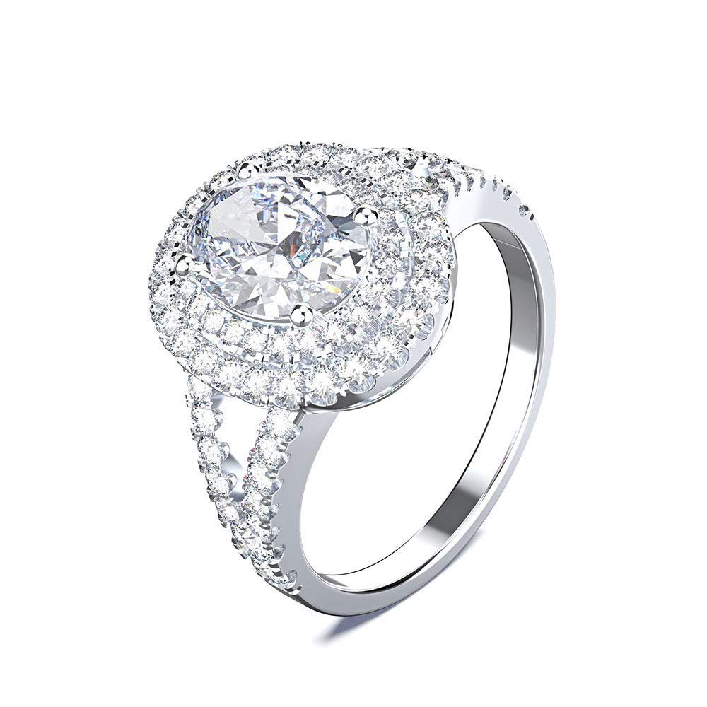 Bansriracha 100% 925 Sterling Silver Created Moissanite Gemstone Wedding Engagement Diamonds Ring Jewelry (Dark Blue, 9)
