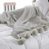 59"x79" Decorative Grey Pom Pom Throw Blanket Knitted Cotton Cable Blanket Couch Bed Sofa Decor Throw Blanket Idea view 1