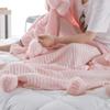 59"x79" Decorative Light Pink Pom Pom Throw Blanket Knitted Cotton Cable Blanket Couch Bed Sofa Decor Throw Blanket Idea view 1