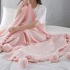 59"x79" Decorative Light Pink Pom Pom Throw Blanket Knitted Cotton Cable Blanket Couch Bed Sofa Decor Throw Blanket Idea view 3