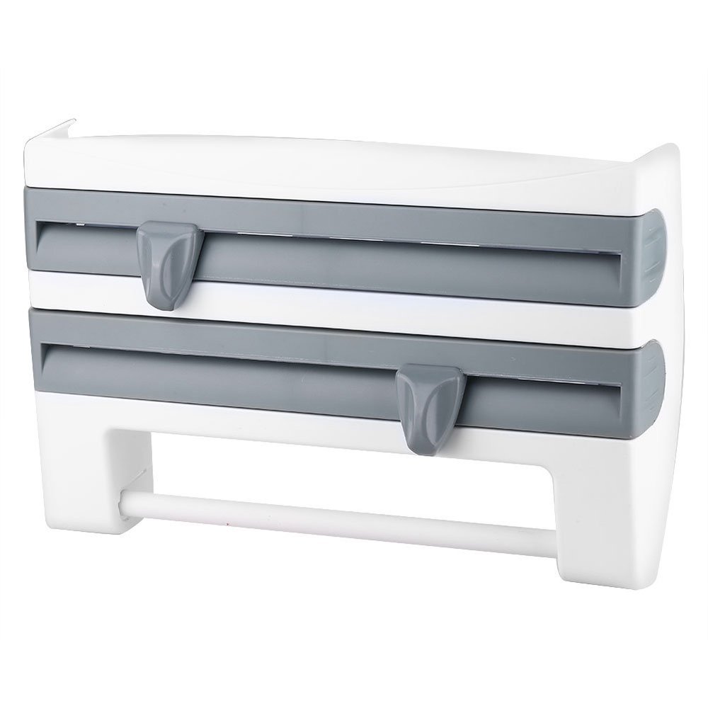 3 in 1 Wall-Mount Storage Rack for Kitchen/Bathroom. Spice Organizer Rack with Paper Towel Holder/Tinfoil/Preservative Film Dispenser(Blue)