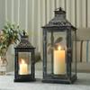 JHY DESIGN Set of 2 Antique Grey Brush Decorative Lanterns Metal Candle Lanterns for Indoor Outdoor Events Paritie and Weddings Vintage Style Hanging Lantern(with Glass) view 1