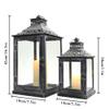 JHY DESIGN Set of 2 Antique Grey Brush Decorative Lanterns Metal Candle Lanterns for Indoor Outdoor Events Paritie and Weddings Vintage Style Hanging Lantern(with Glass) view 2