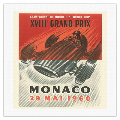 1960 XVIII Monaco Grand Prix - Drivers World Championship - Vintage Car Racing Poster by Jose Lorenzi c.1960 - Fine Art Rolled Canvas Print 20in x 26in