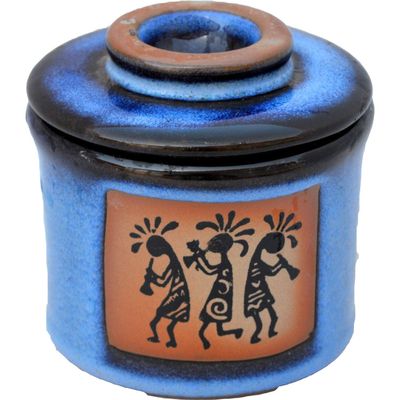 ALWAYS AZUL POTTERY Trio Kokopelli French Butterkeeper in Real Blue Glaze - Handcrafted Ceramic Stoneware - French Butter Keeper Dish - Handmade Butter Container - Artistic Pottery Tableware