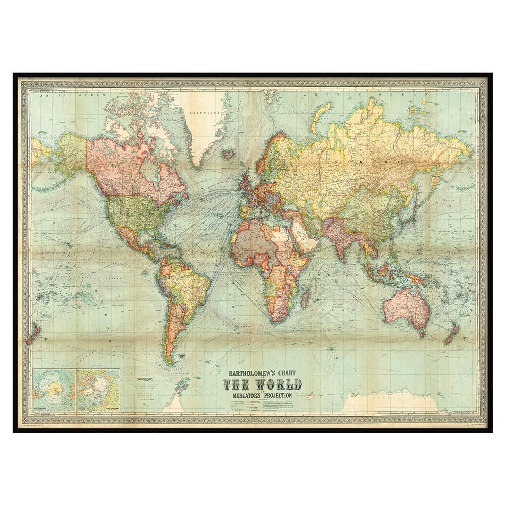 Beautiful World Map Vintage Atlas 1914 Mercator Projection