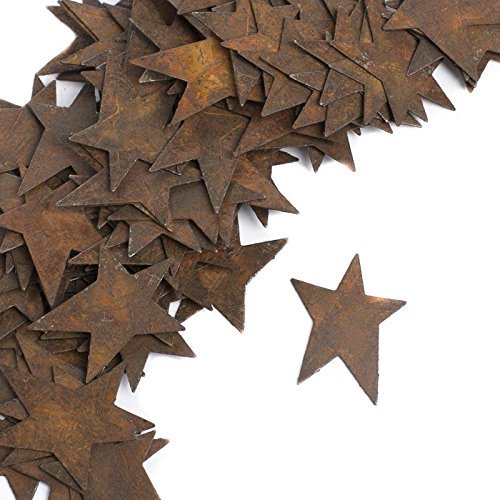 Pack of 100 Rusty Tin Star Cutouts - Rusted Metal Stars for DIY Crafts - Primitive, Rustic Country, Farmhouse DIY Crafts and Decorative Accents (Size: 1 inch Long x 3/4 inch Wide)