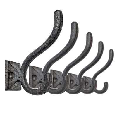 Ambipolar 5-Pack Antique Black Wall Hooks, Vintage Modern Farmhouse Style, Decorative Cast Iron Wall-Mounted Hooks, Heavy Duty Hooks for Mudroom, Bedroom, Hallway
