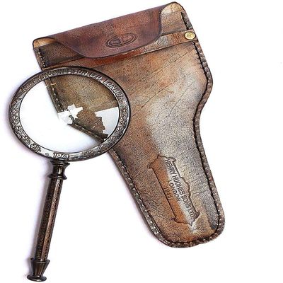 Vintage Antique Henry London Leather Case Brass Marine Handheld Magnifying Glass Astrologers Nautical Instrument - Xmas Gallery Gifts (Brown)