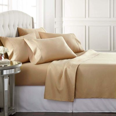 JESIRA Egyptian Cotton Sateen Weave Finish 6pc Sheet Set 10-12 inch deep Mattress 620 Thread Count Beige Solid,Emperor - 84" x 84"