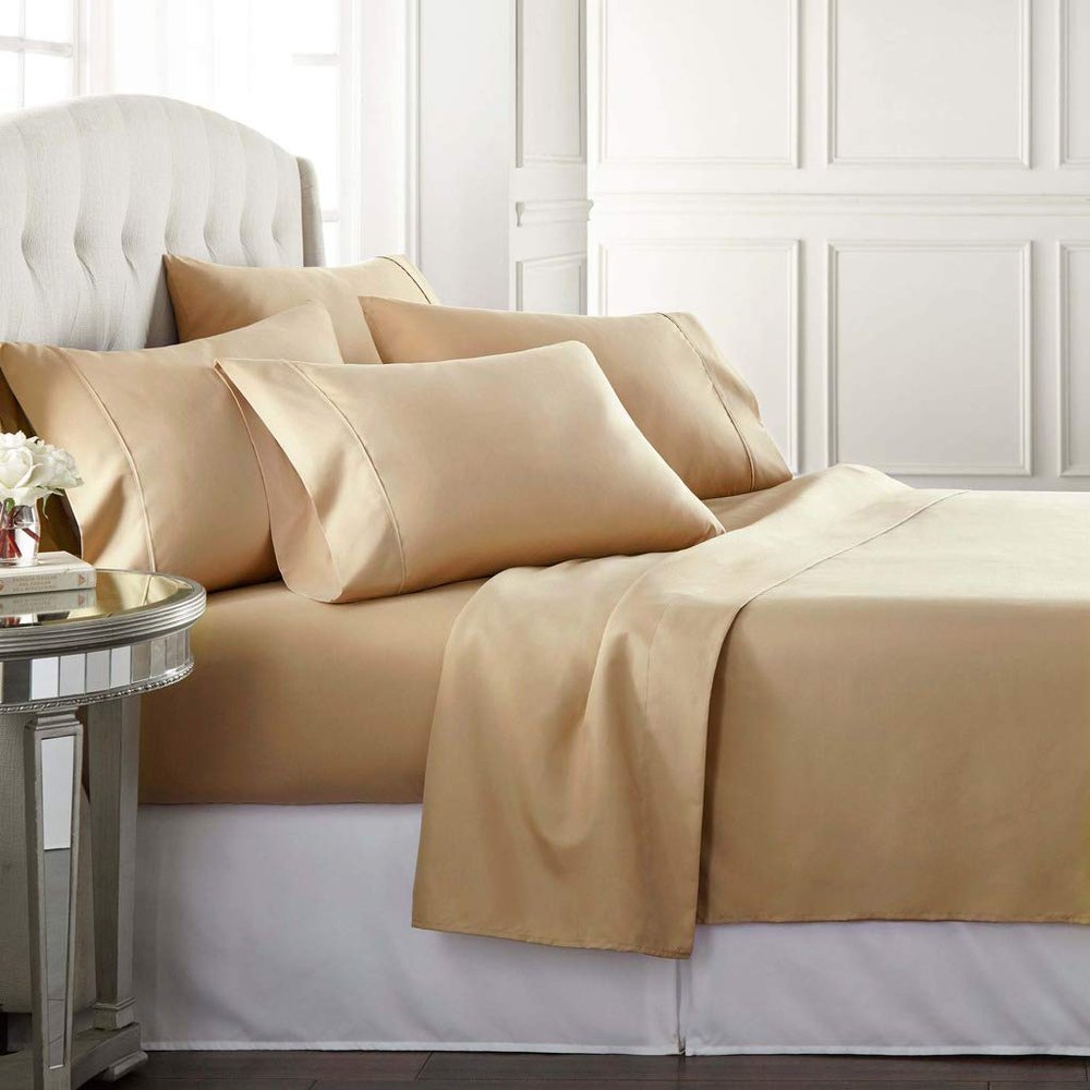 JESIRA Egyptian Cotton Sateen Weave Finish 6pc Sheet Set 10-12 inch deep Mattress 620 Thread Count Beige Solid,Emperor - 84" x 84"