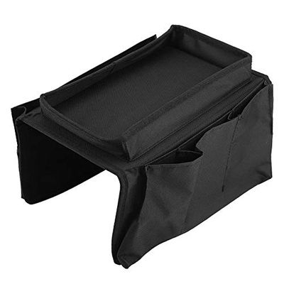 Couch Sofa Chair Armrest Caddy Hanging TV Remote Control Magazines Holder Storage Couch Storage Bag with Cup Holder Tray( Black)