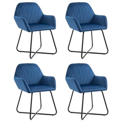vidaXL 2 Pcs Blue Velvet Dining Chairs - Upholstered Modern Dining Room Seat with Metal Legs