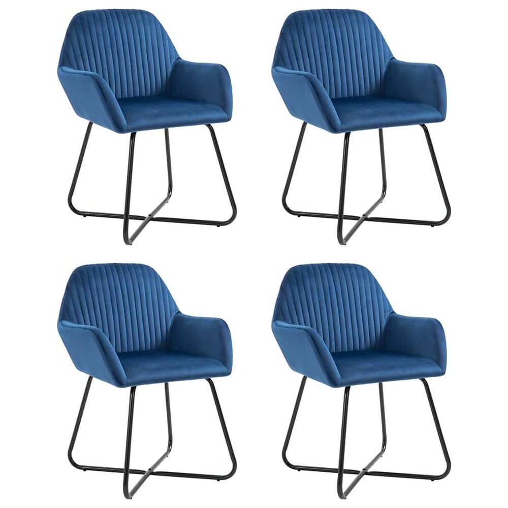 vidaXL 2 Pcs Blue Velvet Dining Chairs - Upholstered Modern Dining Room Seat with Metal Legs