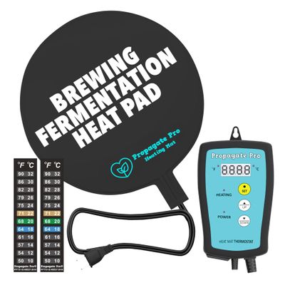 Brewing & Fermentation Heat Pad with Heating Thermostat - 10" Sourdough Starter Warmer Mat, Beer & Wine Fermenting - Heating Mat for Kombucha Jar, Carboy, Glass Jar, Fermentors with Heater Temp Strip