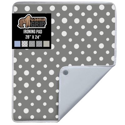 GORILLA GRIP The Original Ironing Board Cover and Pad, Silicone Coating, 400F Scorch Resistant Thick Padding, Heavy Duty Iron Covers Standard Boards, Hook and Loop Fastener Strap, Polka Dots 28x24