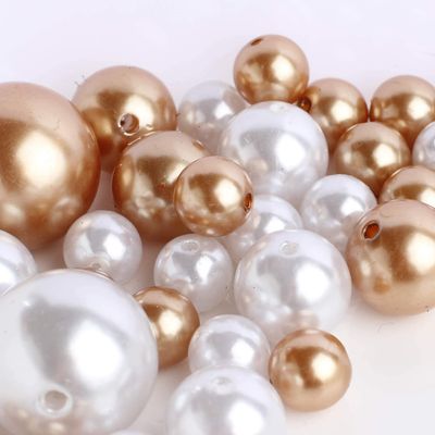 Factory Direct Craft Assorted Gold and White Faux Pearls for Elegant Vase Fillers or Table Scatter - Unique Decorative Beads for Weddings, Centerpieces and More