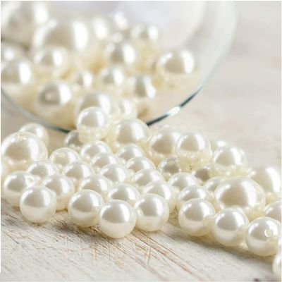 Factory Direct Craft Assorted Size Ivory Faux Pearl Beads for Elegant Vase Fillers or Table Scatter - Unique Decorative Beads for Weddings, Centerpieces and More
