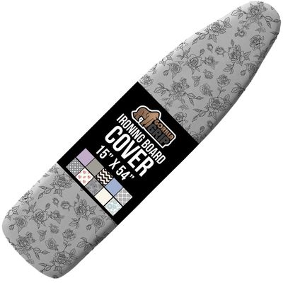 GORILLA GRIP The Original Ironing Board Cover and Pad, Silicone Coating, 400F Scorch Resistant Thick Padding, Heavy Duty Iron Covers Standard Boards, Hook and Loop Fastener Strap, Gray Floral 15x54