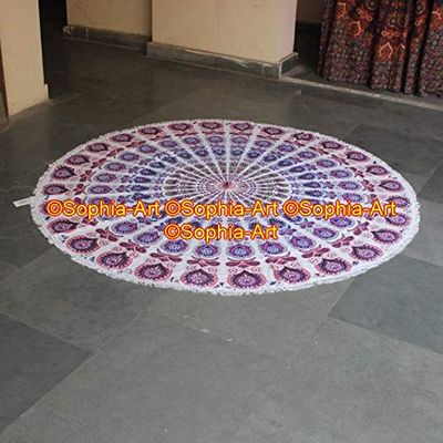 Yoga Gypsy Mat Cloth Beach Sheet Table Yoga Boho Tapestry Roundie Round Throw Mandala Indian Garden Round Cotton Towel Beach Picnic Throw Hippy Round With Beautiful Tassels (Pattern013, 48 Inches)