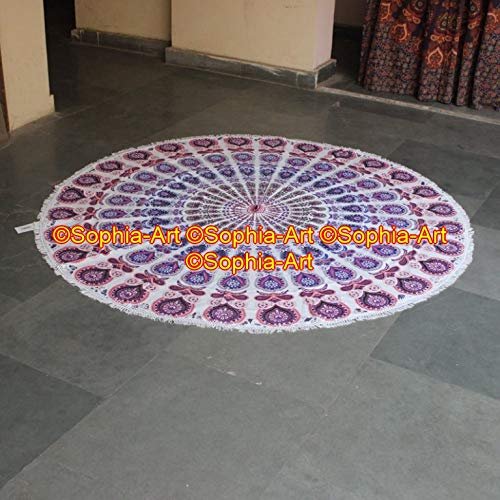 Yoga Gypsy Mat Cloth Beach Sheet Table Yoga Boho Tapestry Roundie Round Throw Mandala Indian Garden Round Cotton Towel Beach Picnic Throw Hippy Round With Beautiful Tassels (Pattern013, 48 Inches)