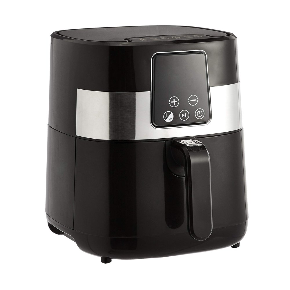 Amazon Basics 3.2 Quart 6-In-1 Digital Air Fryer with Non-Stick Basket, Timer, Auto Shut-Off, Touch Screen, 1400W, 180-400F Temperature Range, Black/Silver