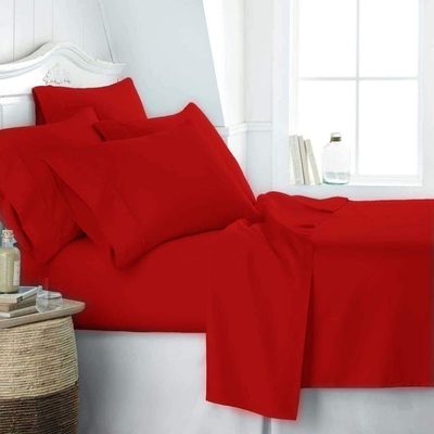 JESIRA Egyptian Cotton Sateen Weave Finish 6pc Sheet Set 10-12 inch deep Mattress 620 Thread Count Red Solid,Emperor - 84" x 84"