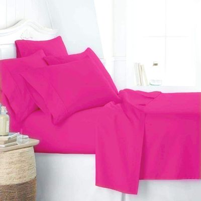JESIRA Egyptian Cotton Sateen Weave Finish 6pc Sheet Set 10-12 inch deep Mattress 620 Thread Count Hot Pink Solid,Emperor - 84" x 84"
