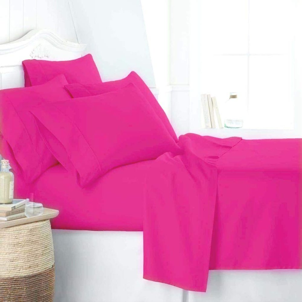 JESIRA Egyptian Cotton Sateen Weave Finish 6pc Sheet Set 10-12 inch deep Mattress 620 Thread Count Hot Pink Solid,Emperor - 84" x 84"